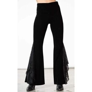 killstar Mahina Velvet and lace bell bottom pants size small nwt